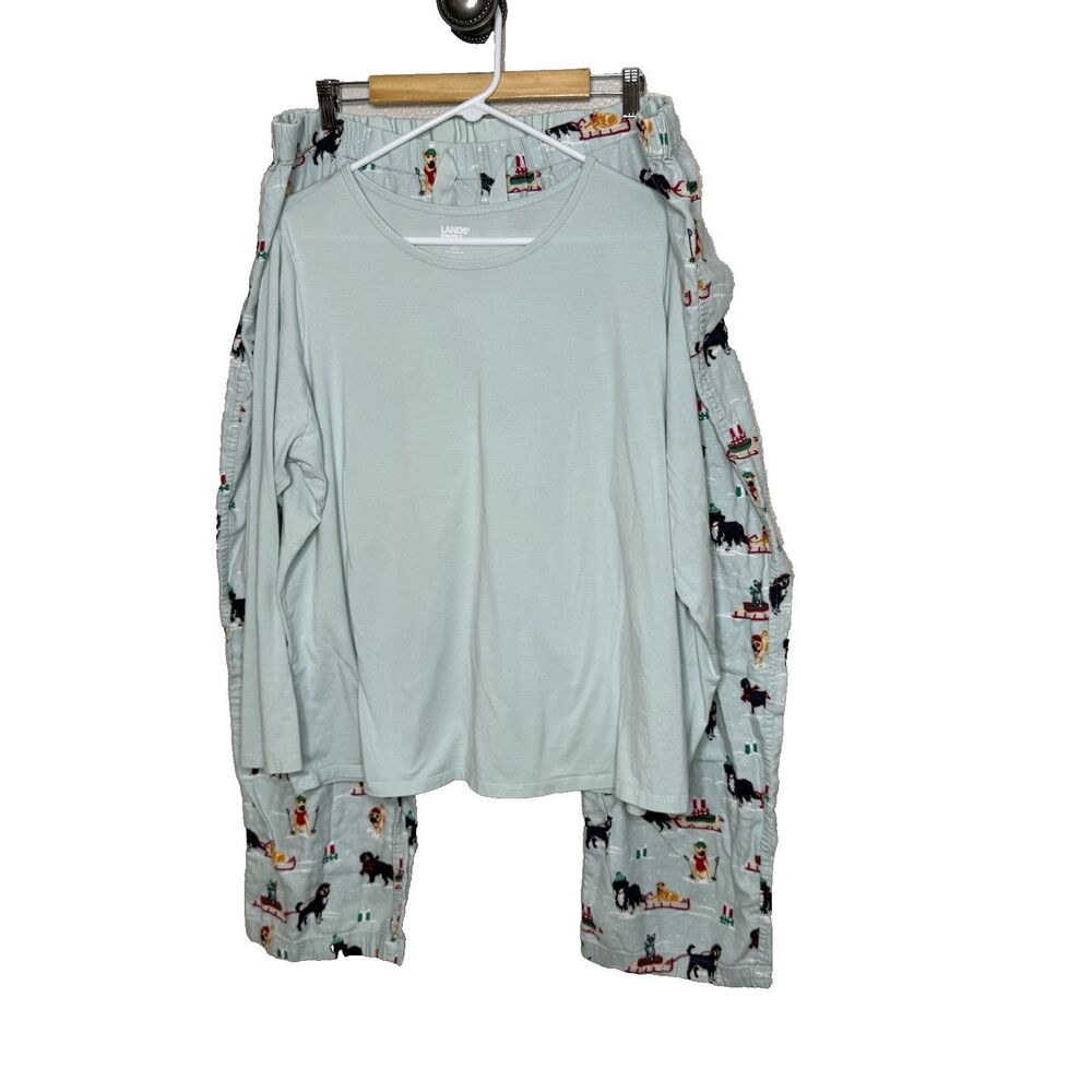 2 Pc Lands End Dog Pajama Pants Womens Plus 2x Blue Shirt 2x Pjs set